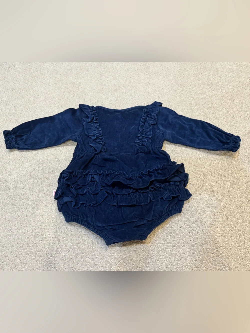 Navy Ruffle Corduroy Romper